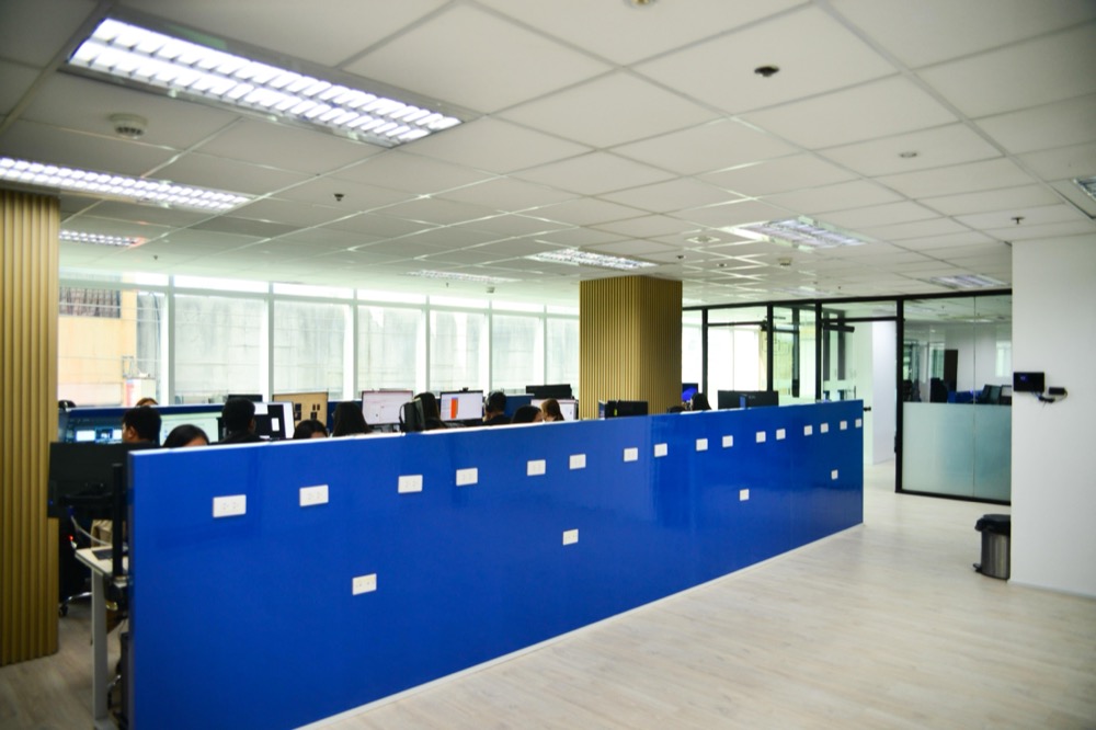 Rows of workstations on the Philippines office floor