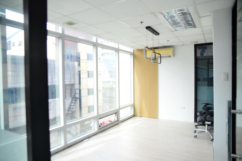 Office space with floor-to-ceiling windows