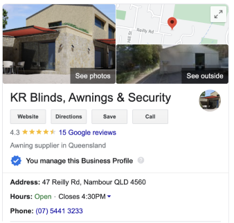 KR blinds Google my business